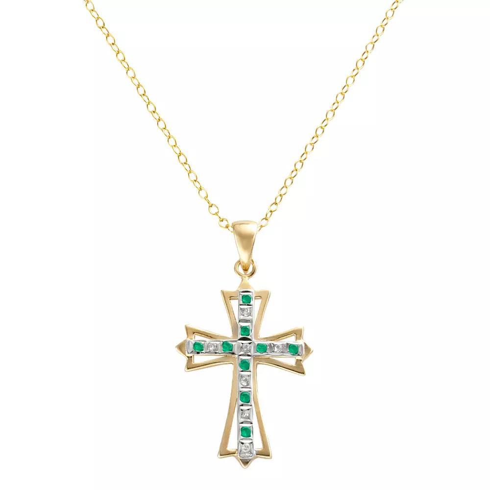18k Gold-Over-Silver Emerald and Diamond Accent Cross Pendant, Women's, Yellow Product Image
