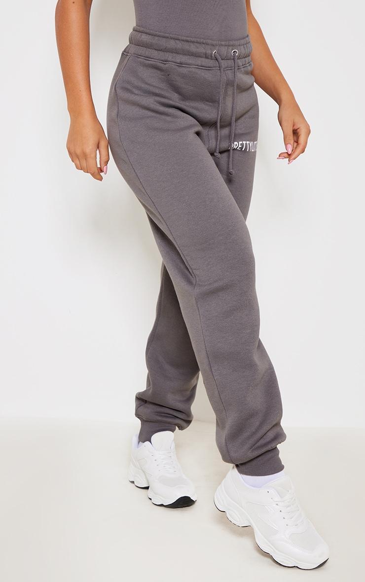 PRETTYLITTLETHING Charcoal Cuffed High Waisted Cuffed Sweatpants Product Image