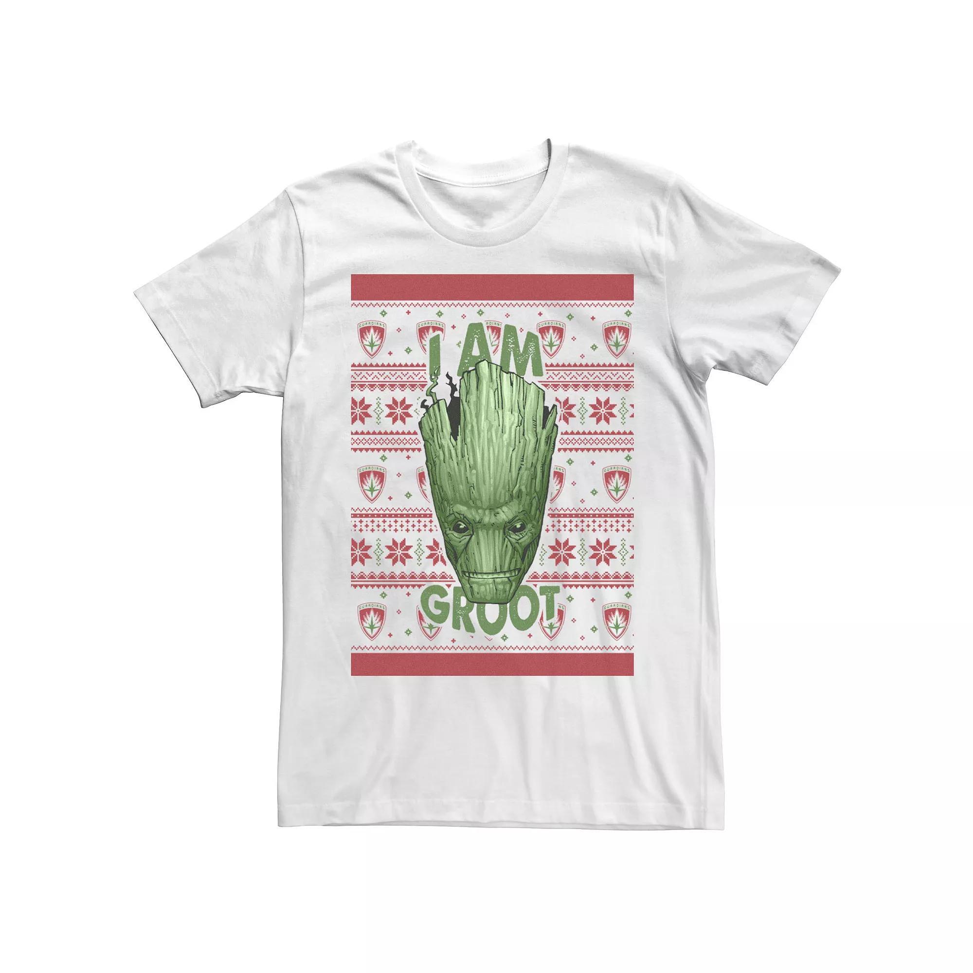 Mens Marvel Groot Ugly Christmas Sweater Short Sleeve Tee Product Image