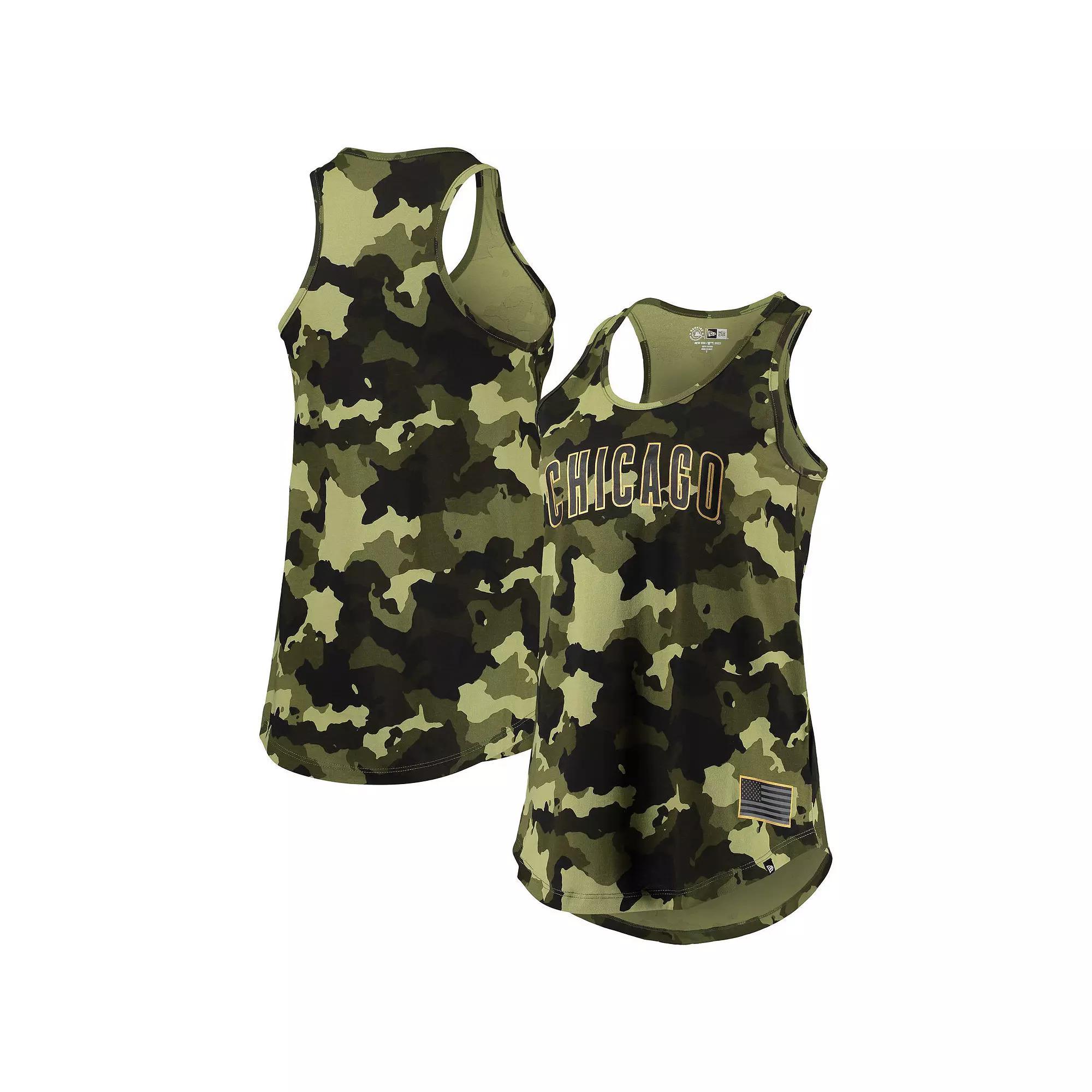 Women's New Era Green Chicago Cubs 2022 MLB Armed Forces Day Camo Racerback Tank Top, Size: Medium Product Image
