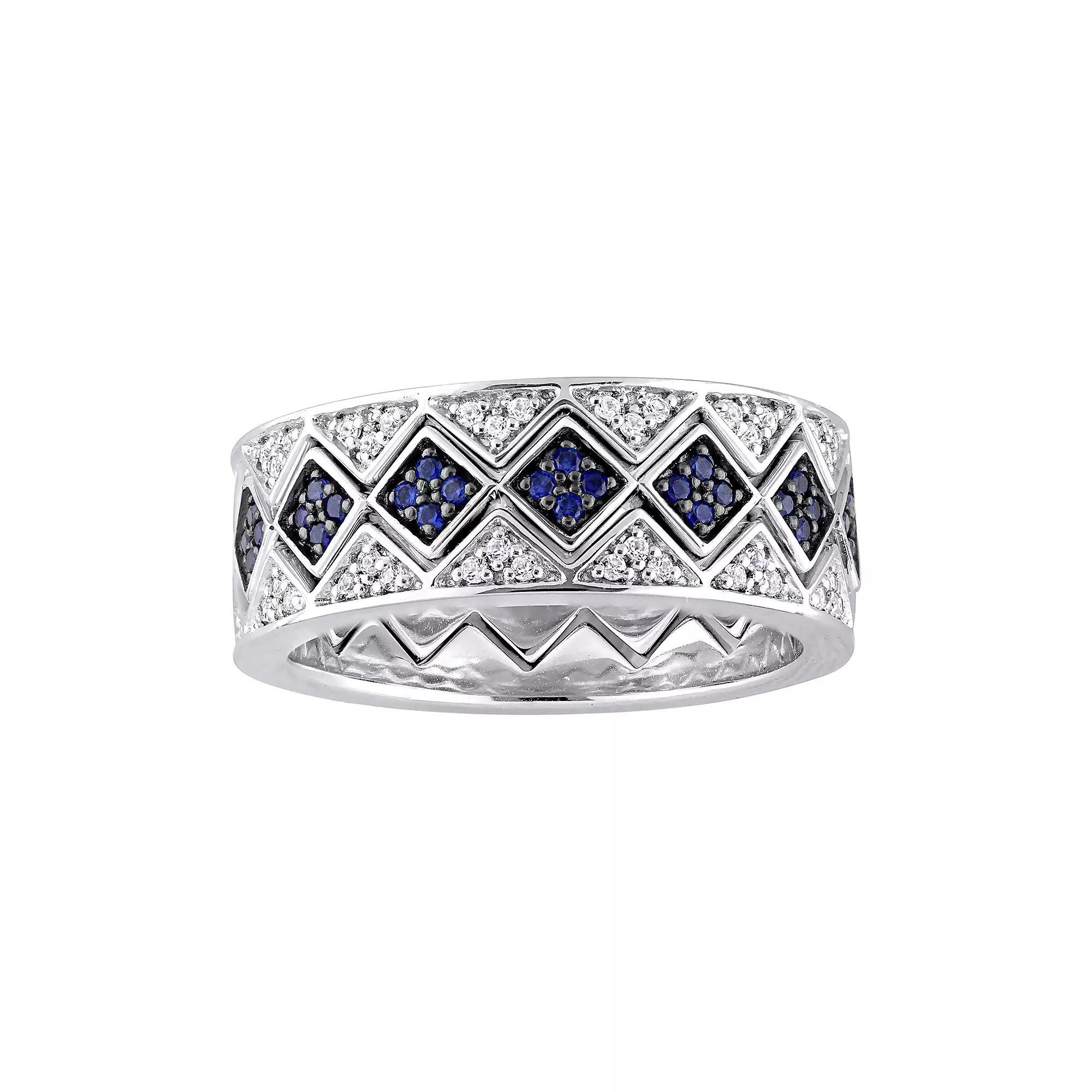 Stella Grace Sterling Silver Lab-Created Blue & White Sapphire Stack Ring Set, Women's, Size: 9 Product Image