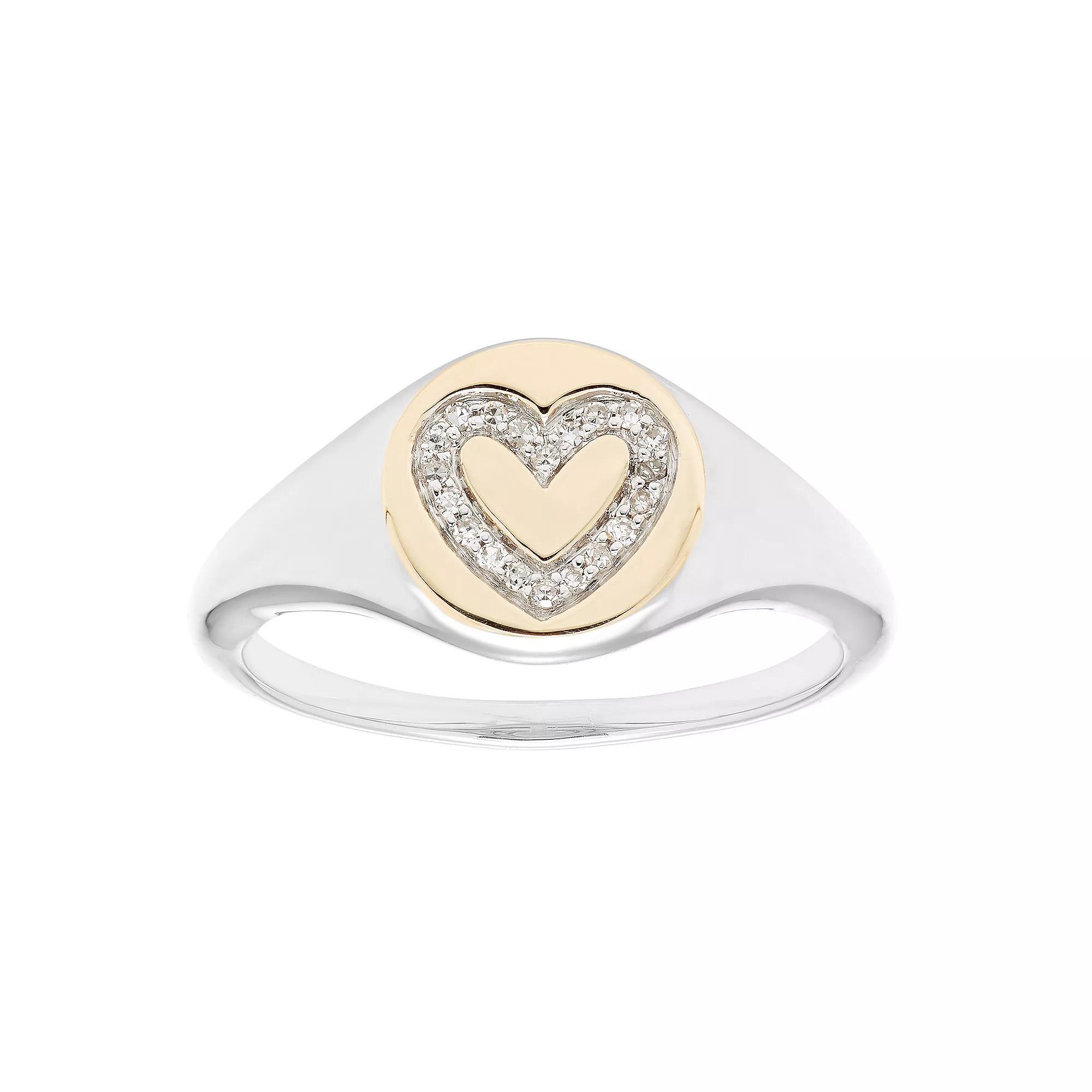 Its Personal Sterling Silver Diamond Accent Heart Signet Ring, Womens Two Tone Product Image