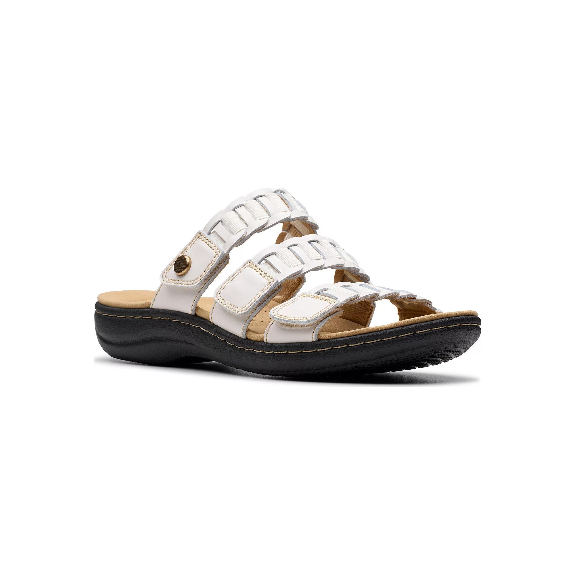 Clarks® Laurieann Hope Women's Leather Slide Sandals, Size: 6 Wide, White Leather Product Image