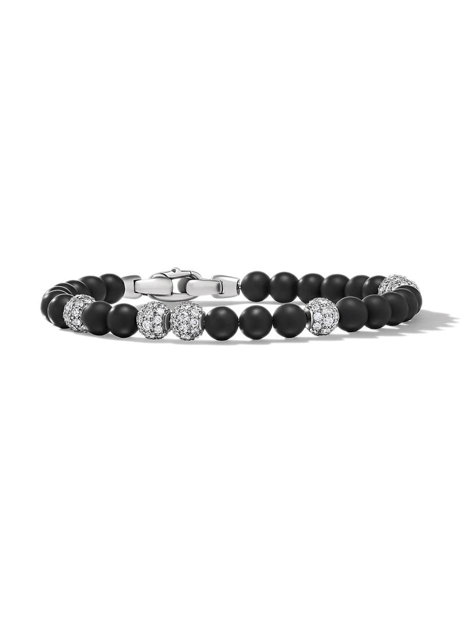 David Yurman Mens Sterling Silver Spiritual Beads Tigers Eye & Cognac Diamond Pave Beaded Bracelet Product Image