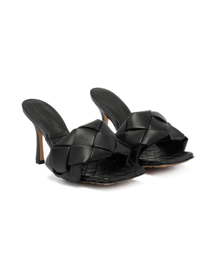 BOTTEGA VENETA Black Intrecciato Lido Heeled Sandals In 1000 Black Product Image