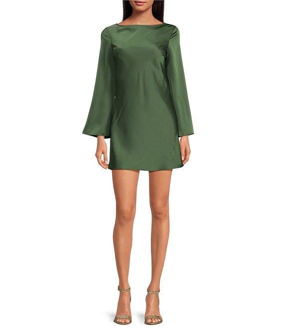 Gianni Bini Dionne Satin Long Sleeve Open Back Mini Dress Product Image