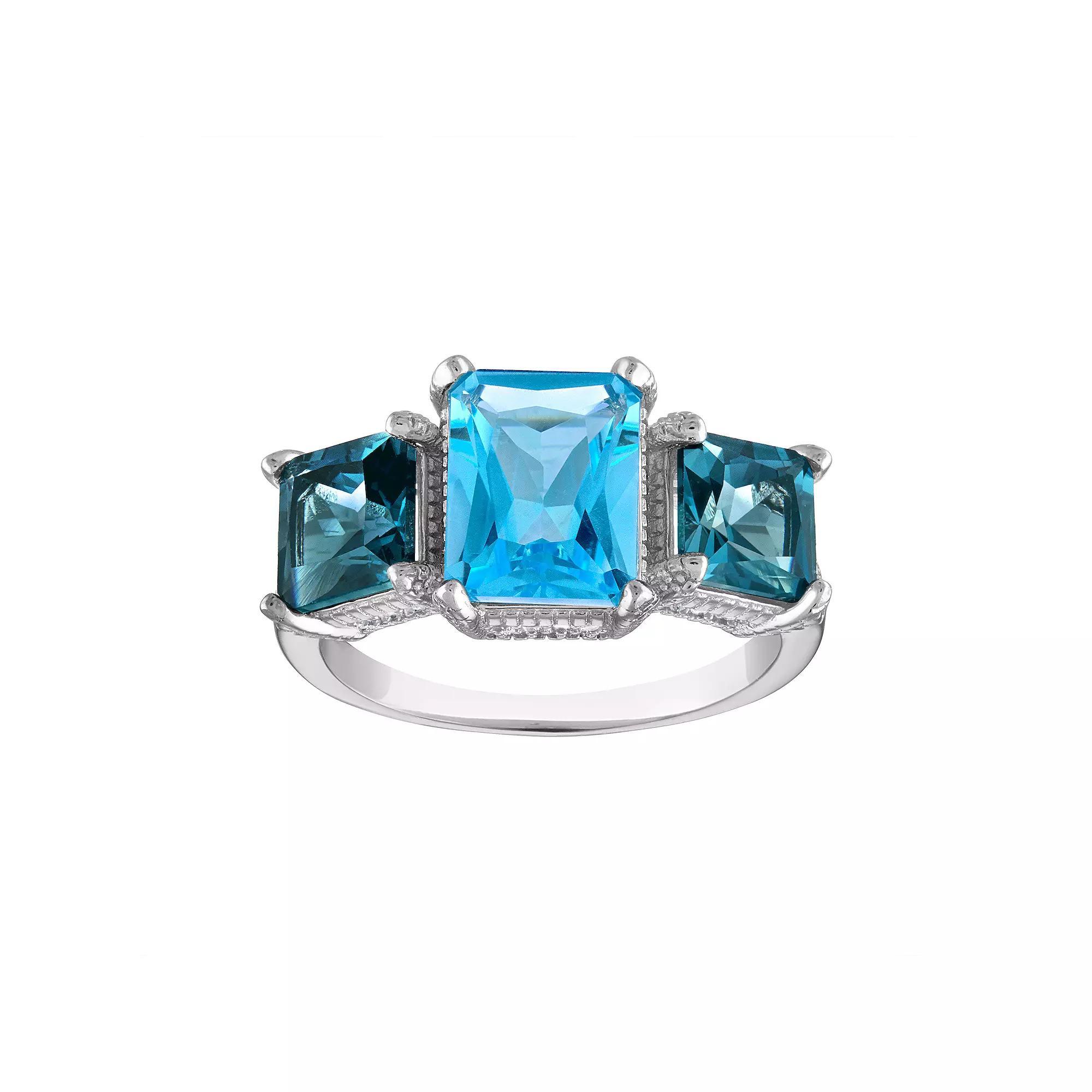 Designs by Gioelli Sterling Silver Gemstone 3-Stone Ring, Women's, Size: 6, Blue Topaz Product Image