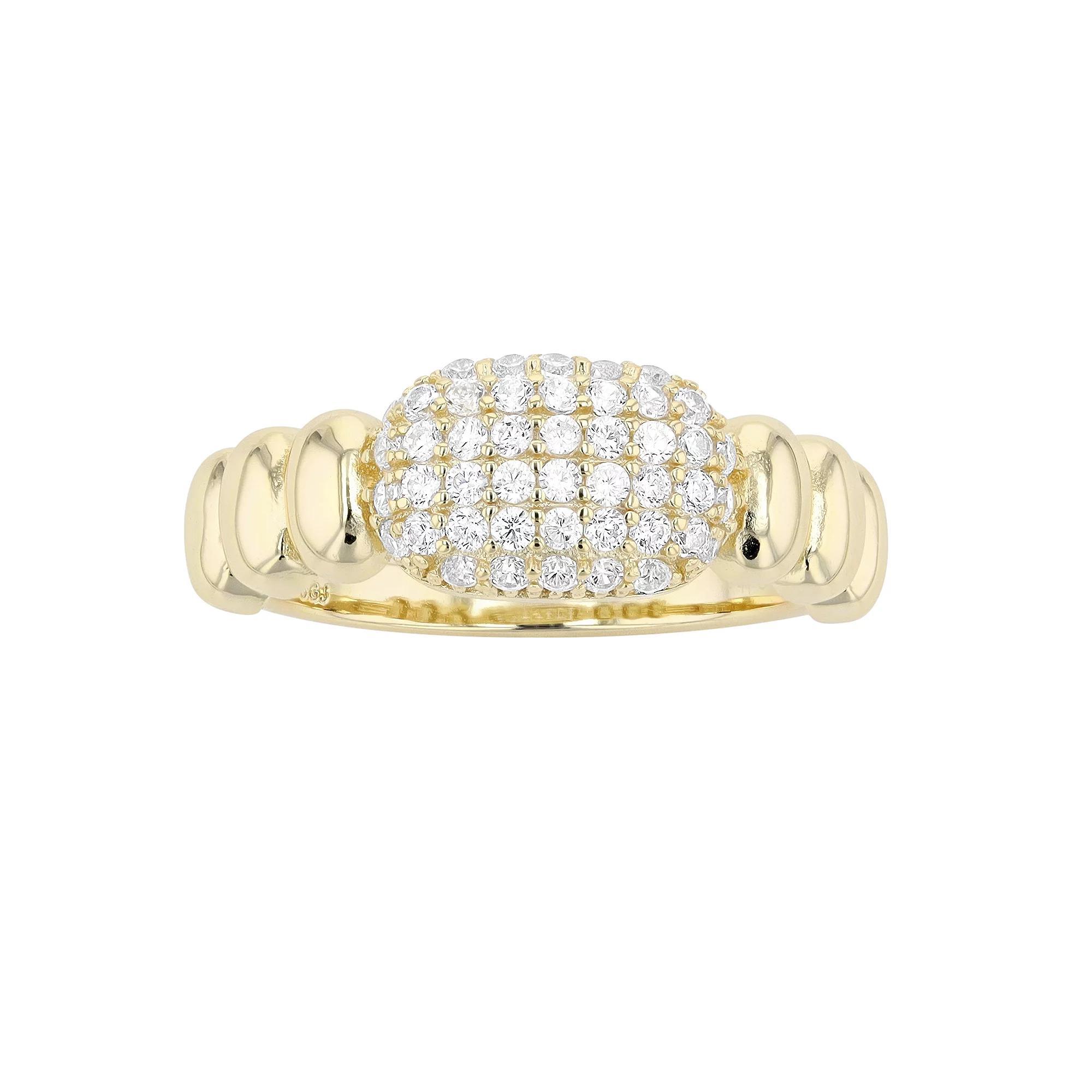 14k Gold Over Sterling Silver Cubic Zirconia Pave Scalloped Ring, Womens Gold Tone Product Image