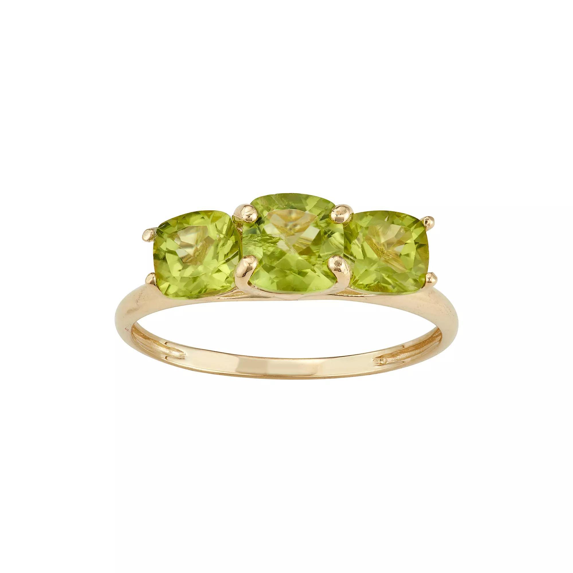Designs by Gioelli 10k Gold 3-Stone Cushion Ring, Women's, Size: 9, Peridot Product Image