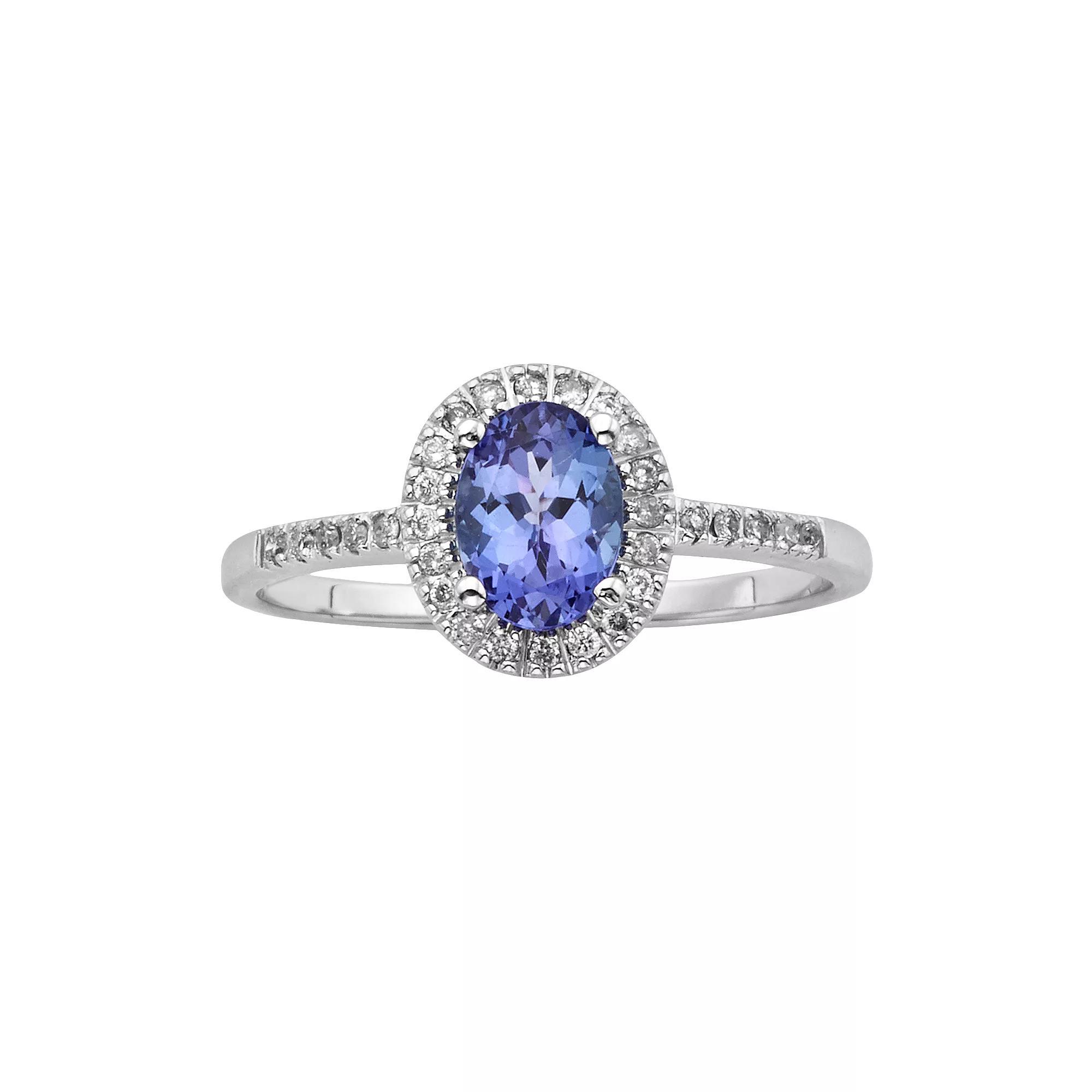 The Regal Collection 14k White Gold Genuine Tanzanite and 1/7-ct. T.W. Diamond Halo Ring, Women's, Purple Product Image