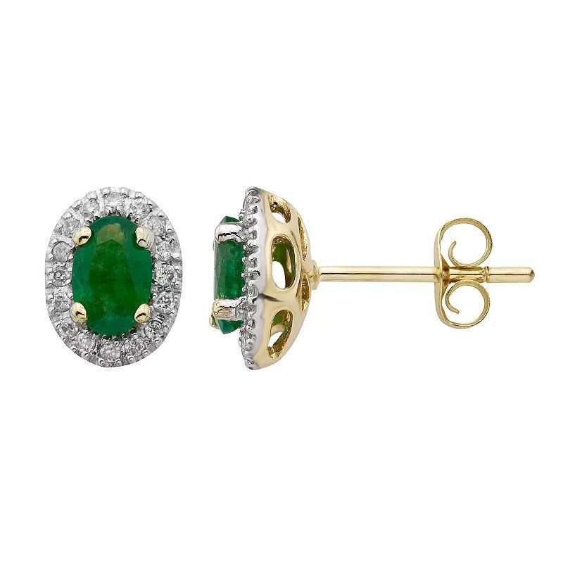14k Rose Gold 1/6 Carat T.W. IGL Certified Diamond & Emerald Oval Earrings, Womens, Yellow Product Image