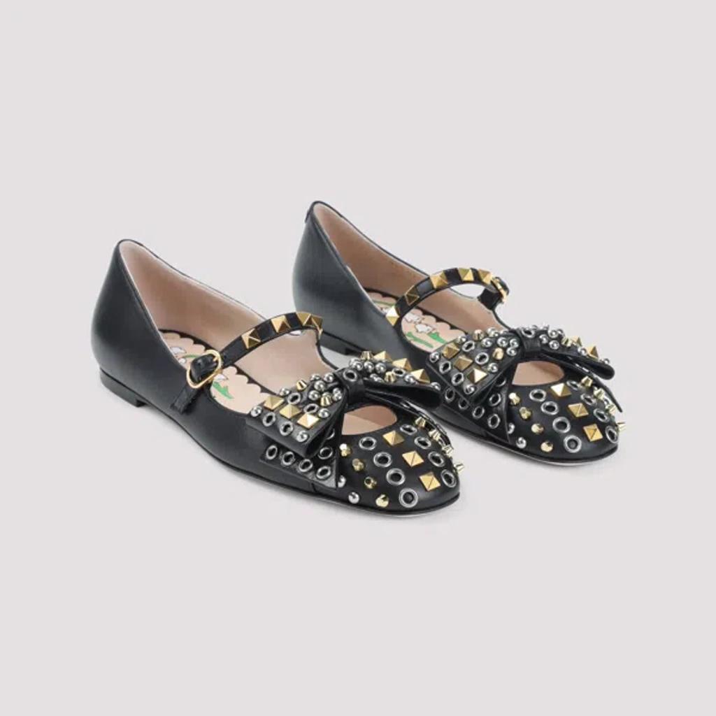VALENTINO GARAVANI Mary-jane Bowow Ballerina In Kidskin With Studs Woman Black 35 In Multi Product Image