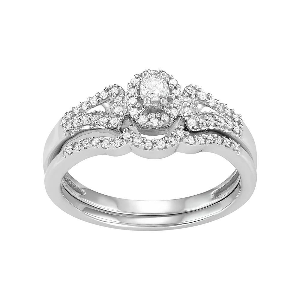 Jewelexcess 10k White Gold 1/4 Carat T.W. Diamond Halo Engagement Ring Set, Women's, Size: 7 Product Image