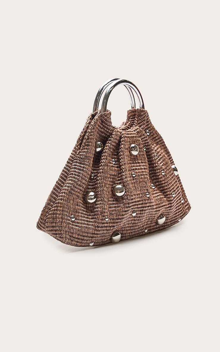 Chocolate Raffia Gold Studded Tote Product Image