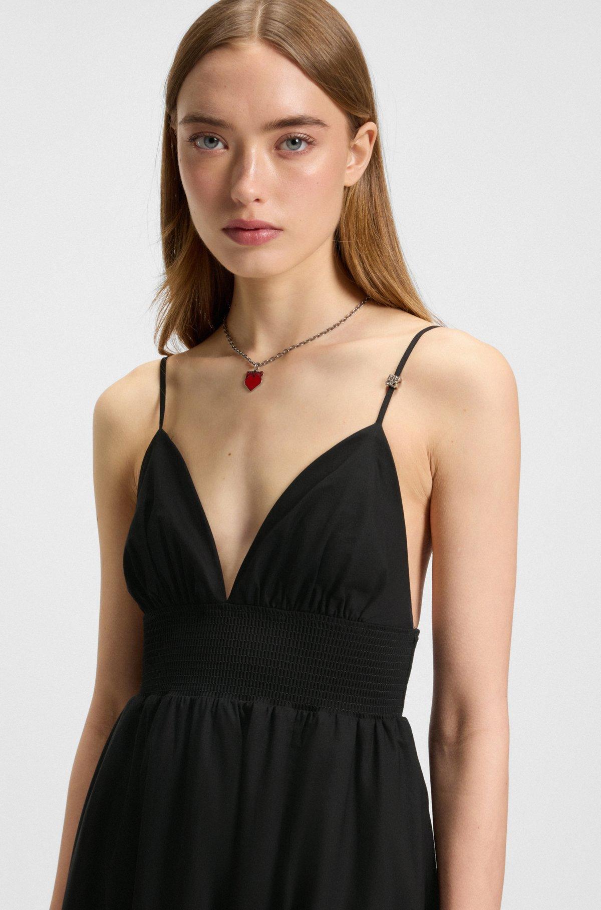 HUGO - Strappy maxi dress in lightweight cotton with smocked trim - Black Product Image