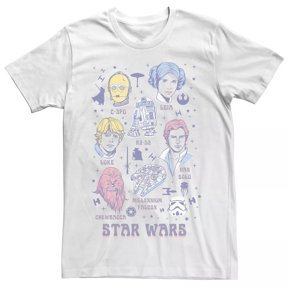 Men's Star Wars Original Cast Line Drawn Identification Chart Tee, Size: Small, White Product Image
