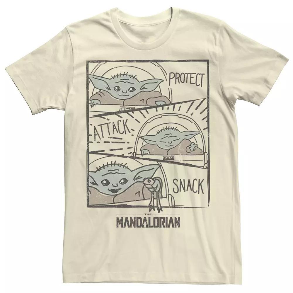 Men's Star Wars The Mandalorian The Child Protect Attack Snack Tee, Size: Medium, Natural Product Image