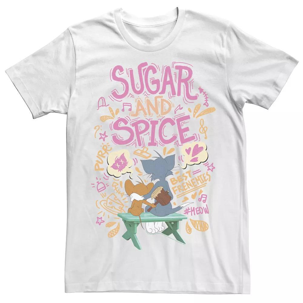 Men's Tom And Jerry Sugar And Spice Collage Portrait Tee, Size: Small, White Product Image