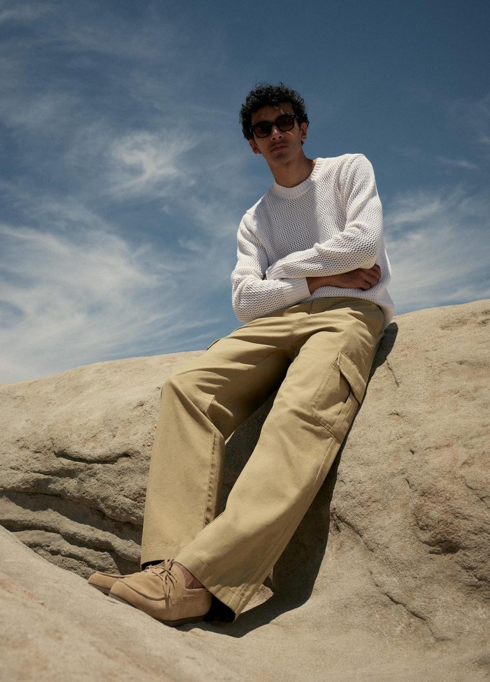 Mens Mesh-stitch Cotton-Cashmere Crew Neck Sweater, Optic White, Size L Vince Product Image