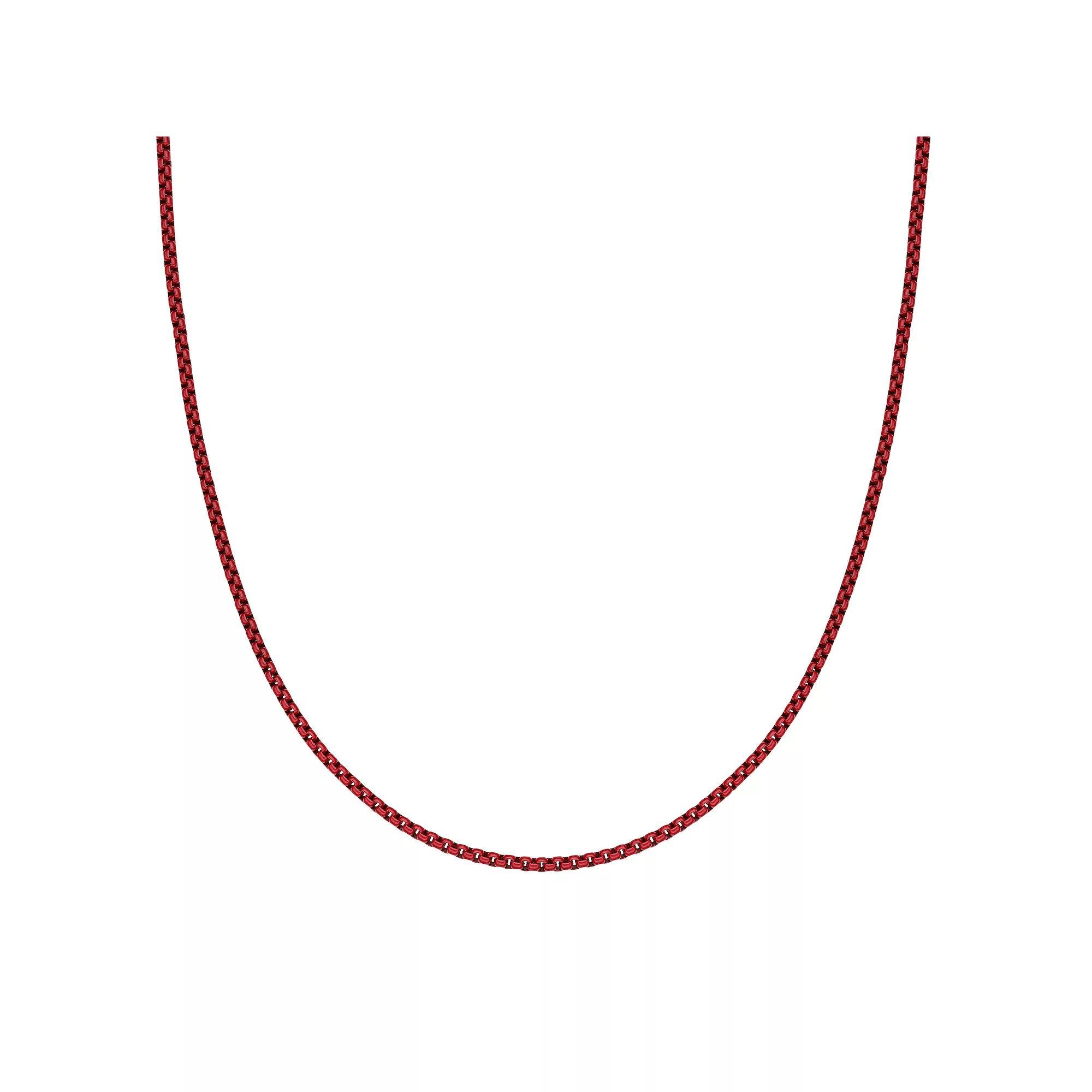 Men's LYNX Red Acrylic Coated Stainless Steel 3mm Box Chain Necklace, Size: 18" Product Image