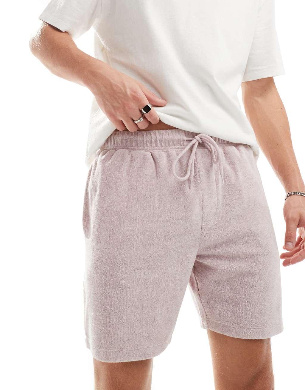 ASOS DESIGN slim terrycloth shorts in lilac Product Image
