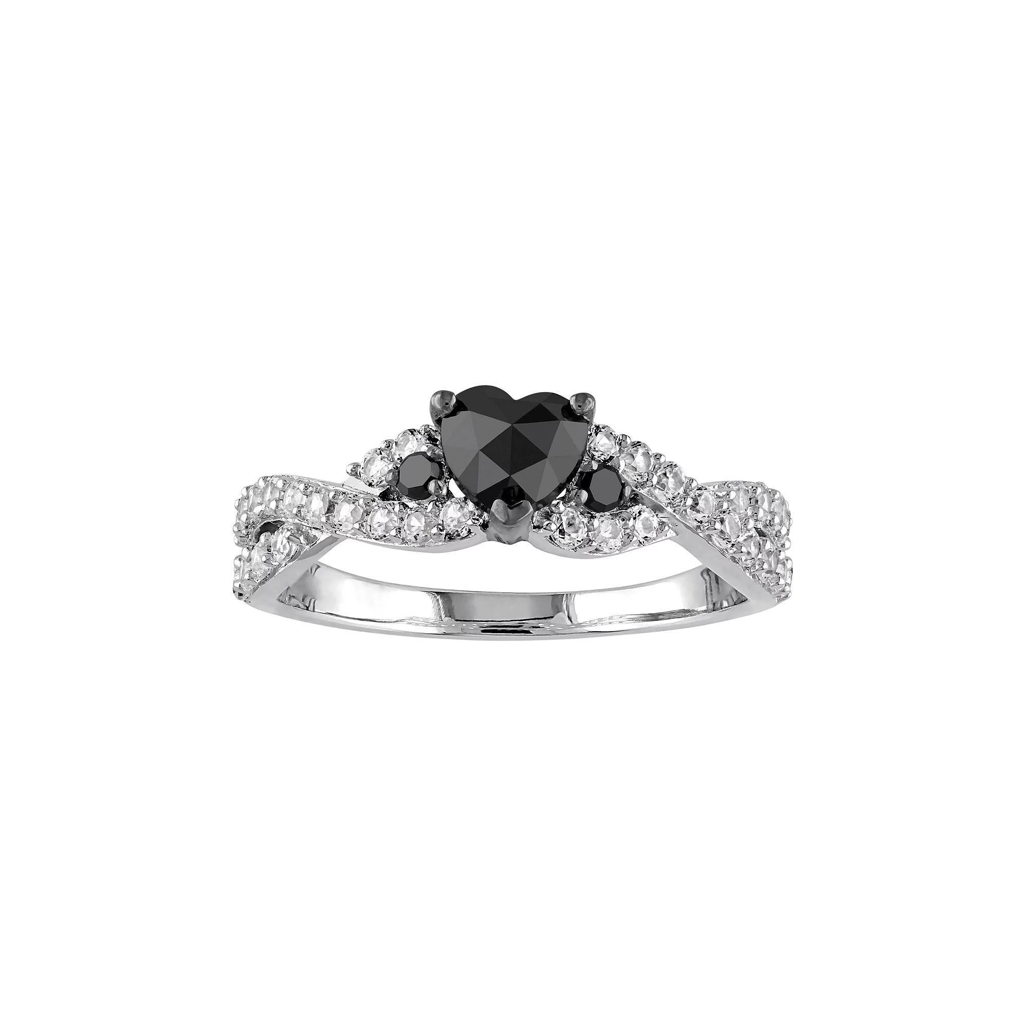 Stella Grace Sterling Silver 5/8 Carat T.W. Black Diamond & Lab-Created White Sapphire Heart Engagement Ring, Womens Product Image