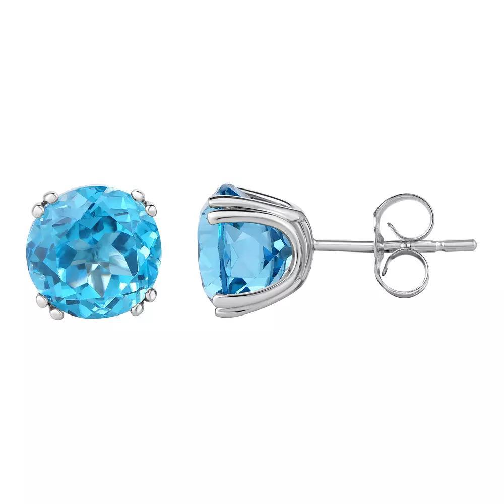 14k White Gold Blue Topaz Stud Earrings, Women's, 14k Gold Product Image