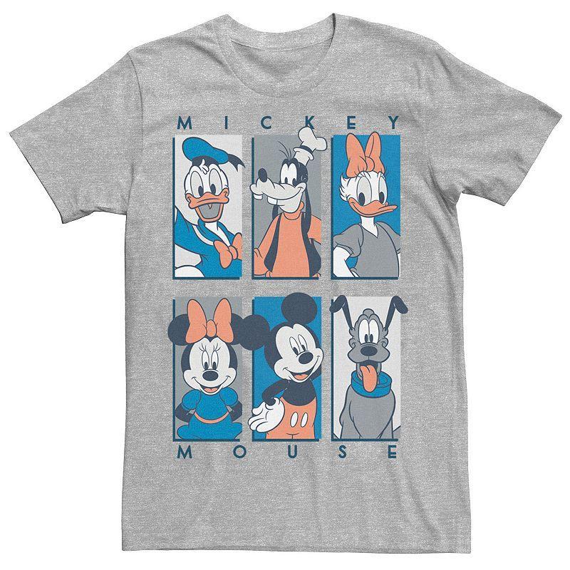 Disney's Mickey & Friends Character Panel Blue Men's Tee, Size: 3XL, Athletic Grey Product Image