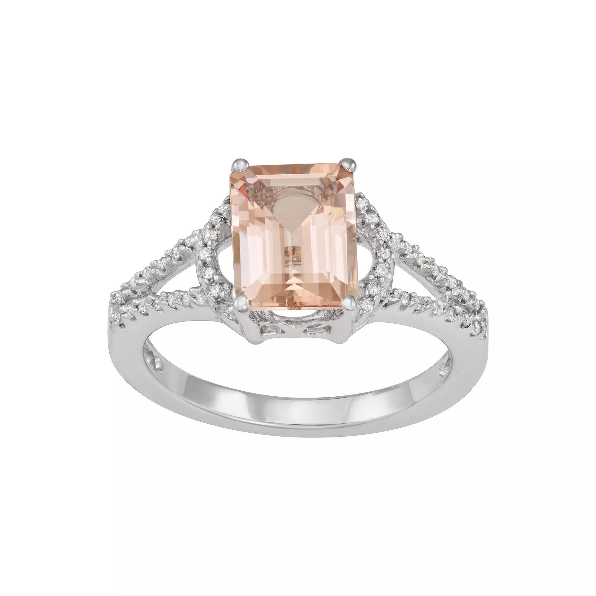 14k White Gold 2 1/3 Carat T.W. Diamond & Morganite Ring, Womens Product Image