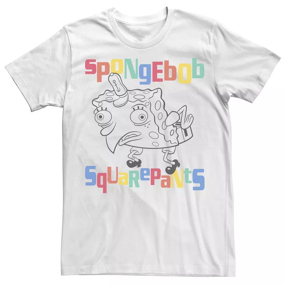Men's Spongebob Mocking Portrait Outline Colorful Text Tee, Size: Large, White Product Image