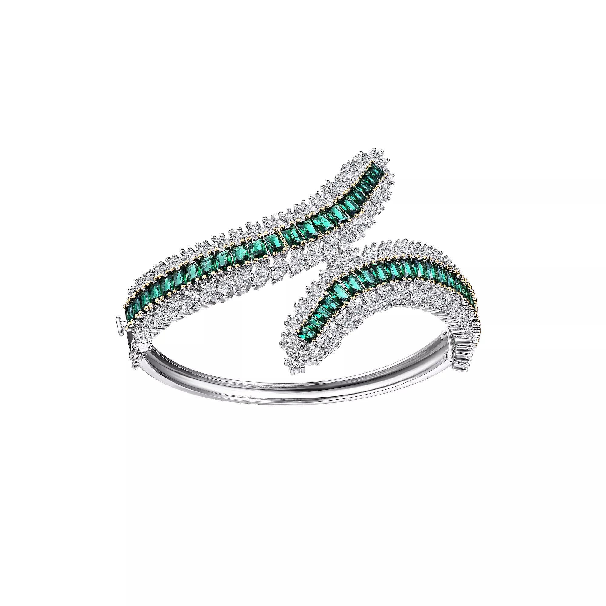 Sterling Silver Cubic Zirconia Wide Bangle Bracelet, Womens Green Product Image