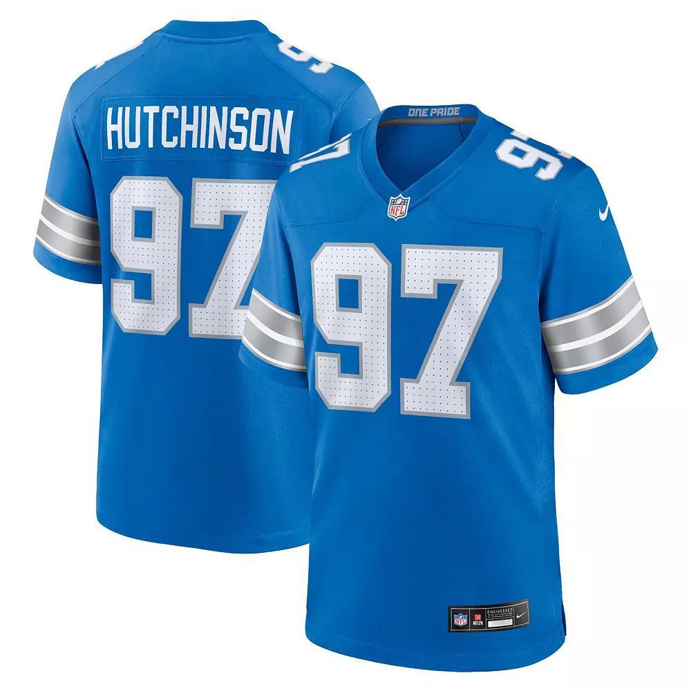 Men's Nike Aidan Hutchinson Blue Detroit Lions Game Jersey, Size: 2XL Product Image