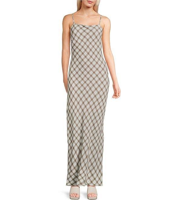 Blu Pepper Plaid Maxi Slip Dress Product Image