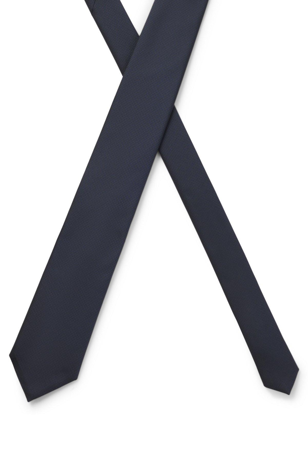 BOSS - Micro-pattern jacquard tie with silk - Dark Blue Product Image