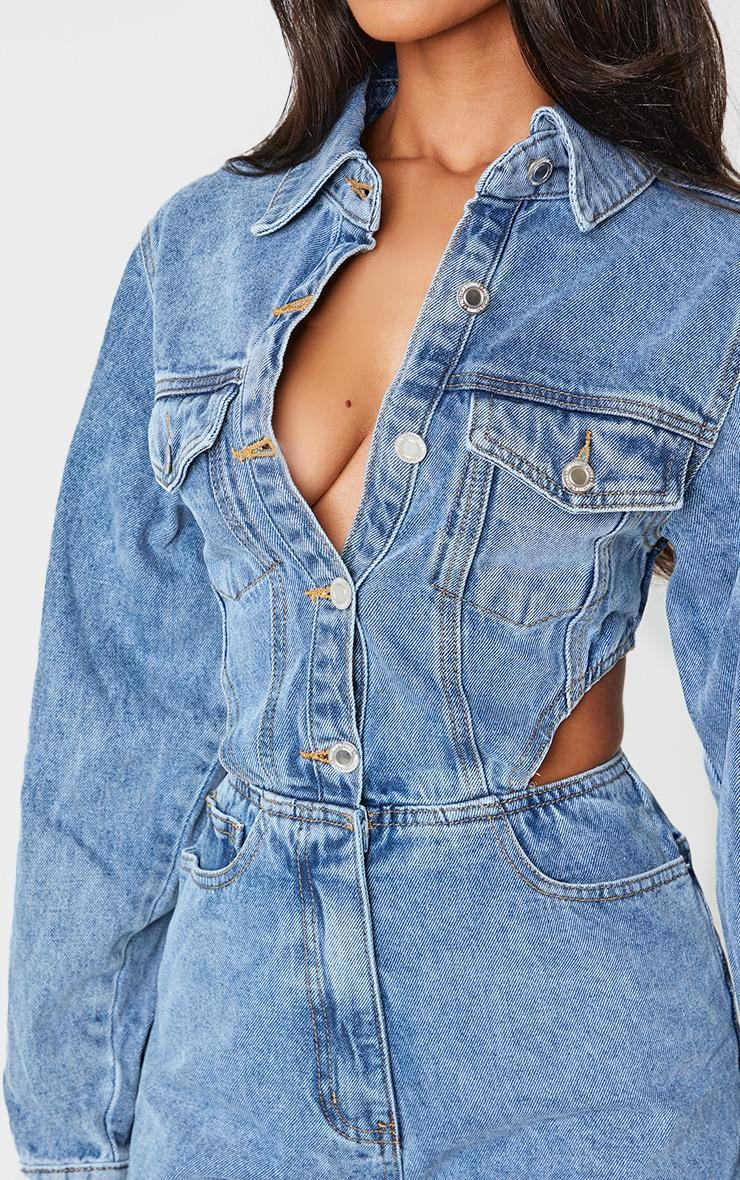 Petite Light Blue Wash Denim Cut Out Romper Product Image