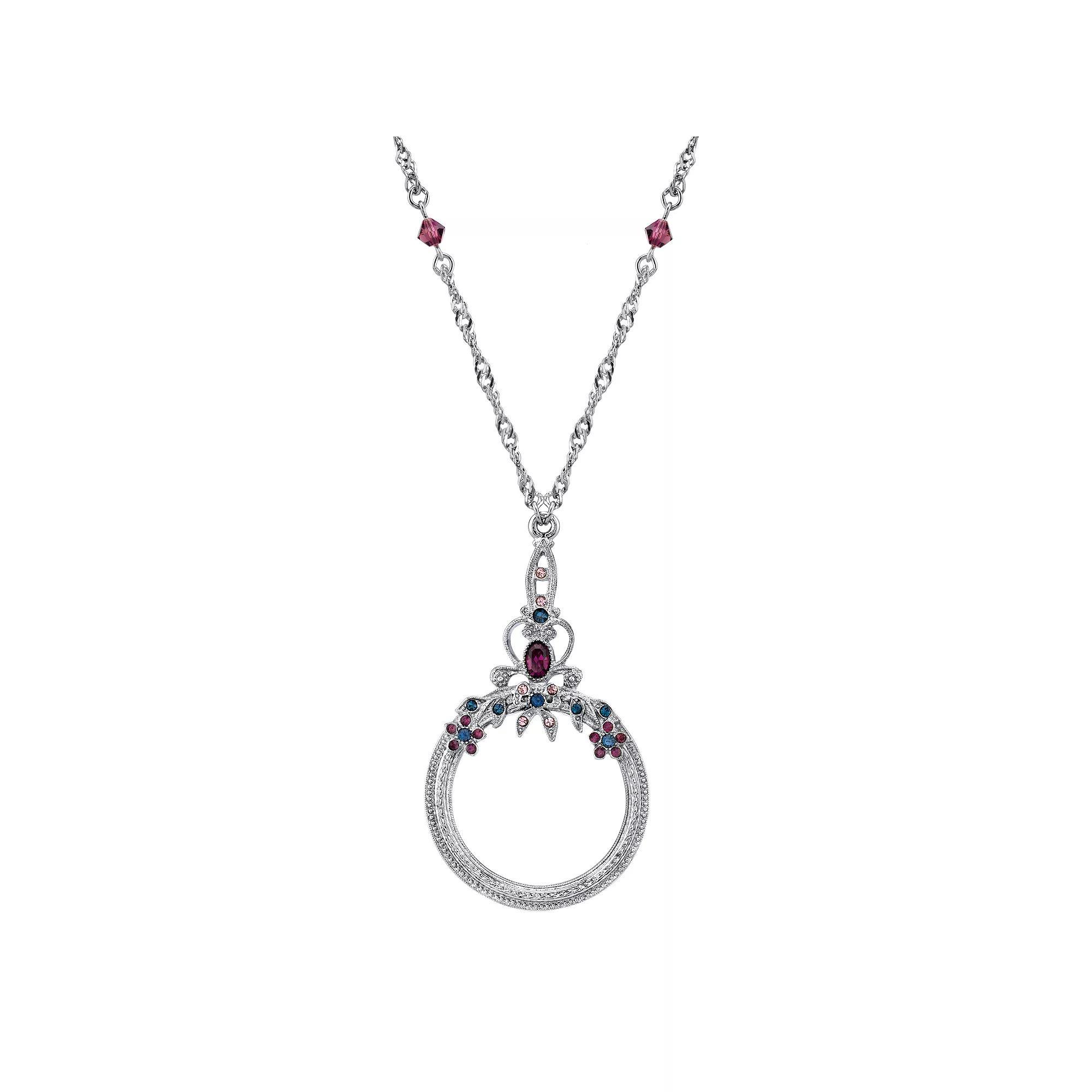 1928 Simulated Crystal & Bead Circle Pendant Necklace, Womens Blue Product Image