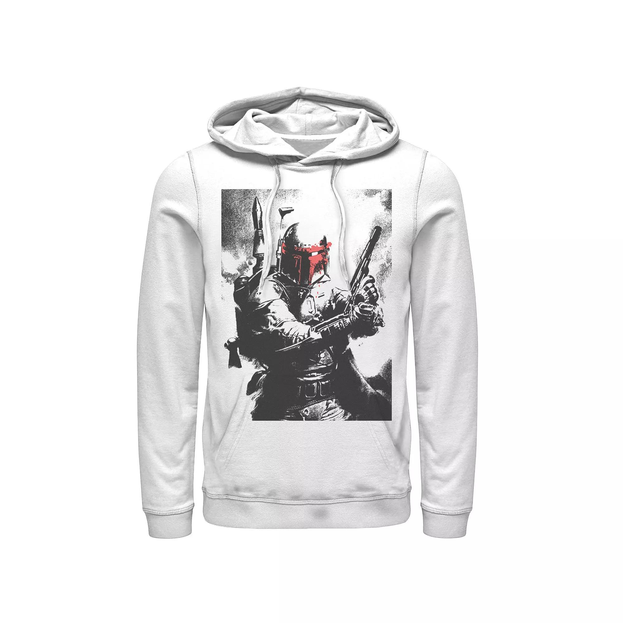 Men's Star Wars Boba Fett Faded Action Portrait Poster Hoodie, Size: Medium, Black Product Image