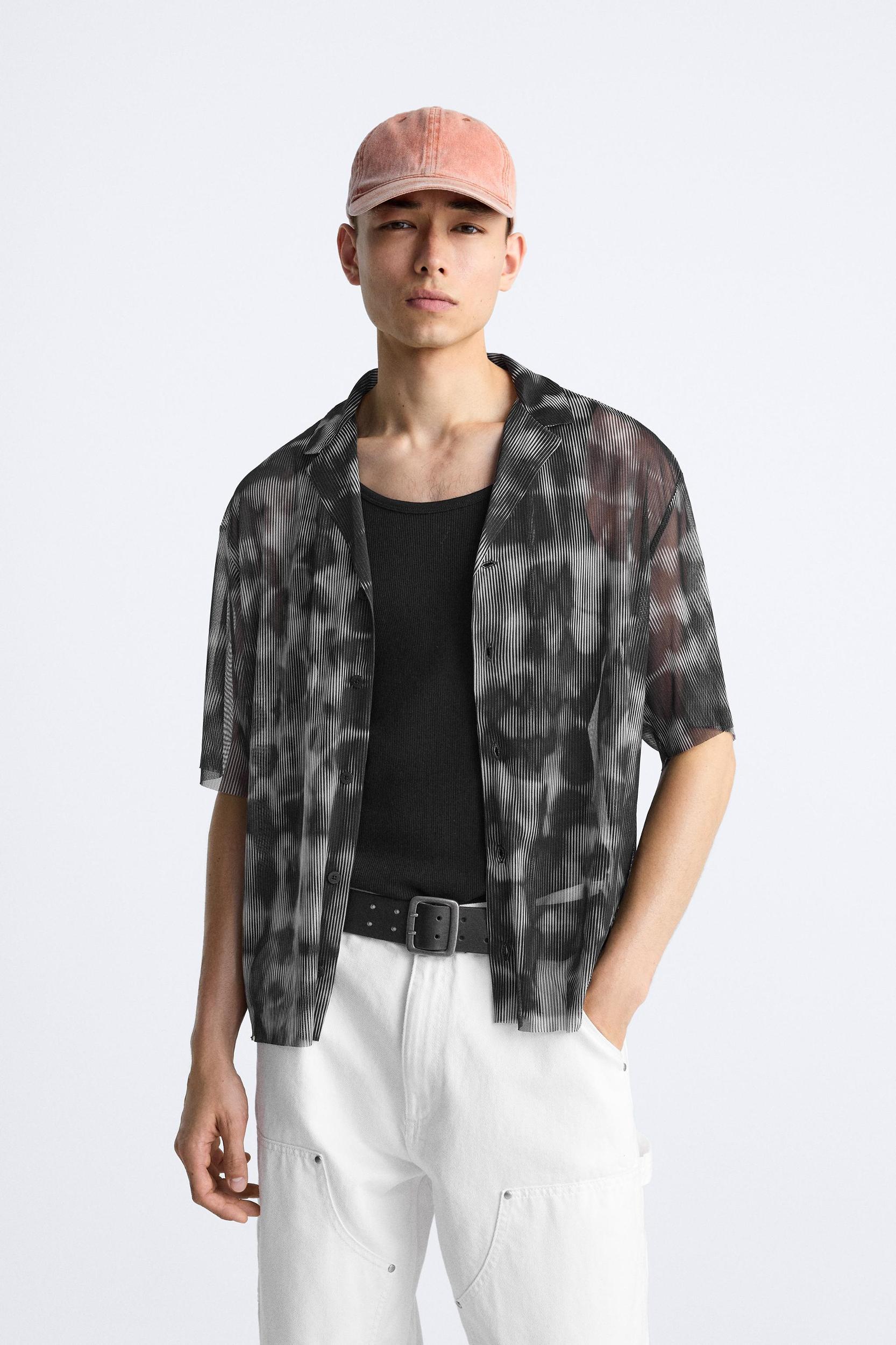 SEMI-SHEER ABSTRACT PRINT SHIRT Product Image