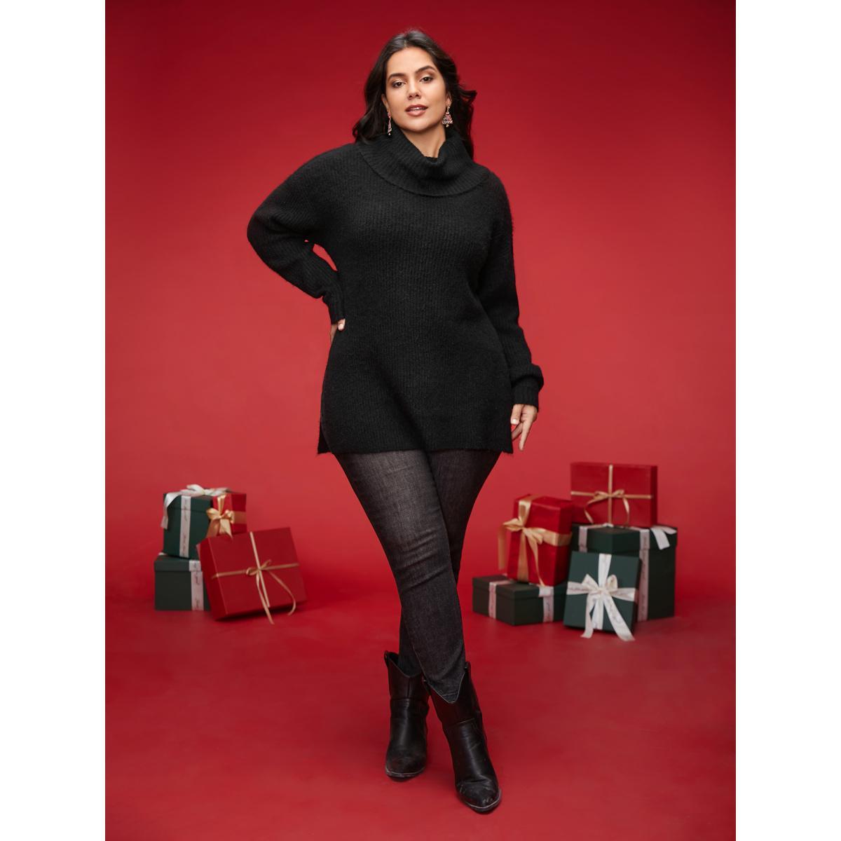 Plus Size Supersoft Essentials Turtleneck Slim-Fit Pullover Black Women Casual Loose Long Sleeve Turtleneck Everyday Pullovers BloomChic 26/4X Product Image