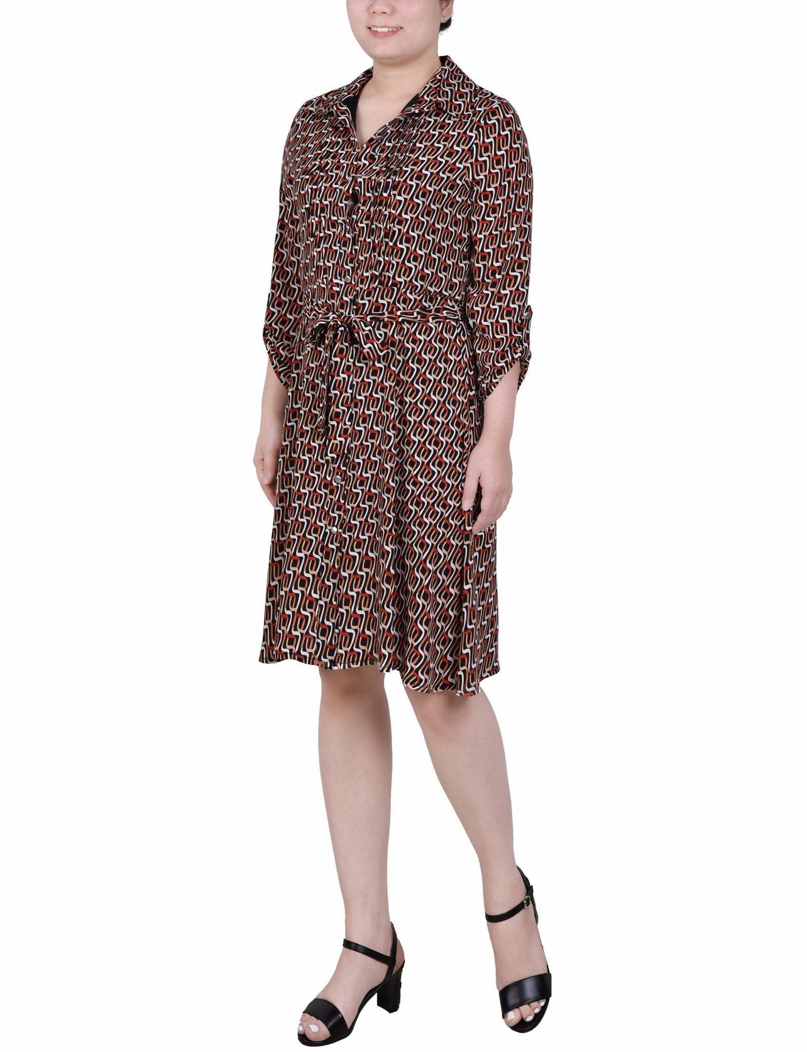 Long Roll Tab Sleeve Dobby Dress - Petite Product Image