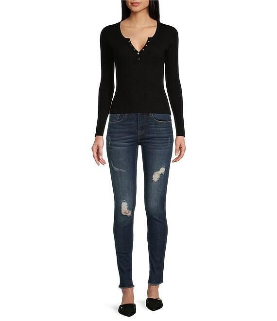 Vigoss Jagger Mid Rise Destructed Frayed Hem Skinny Jeans Product Image