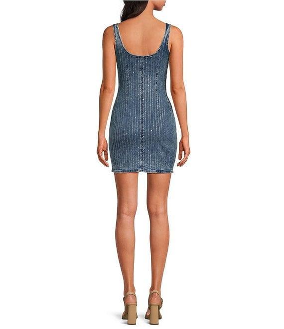 Good American Denim Rhinestone Square Neck Sleeveless Shift Dress Product Image