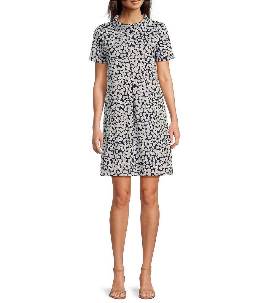 tyler boe Kristen Knit Jacquard Roll Collar Short Sleeve Front Pleat Dress Product Image