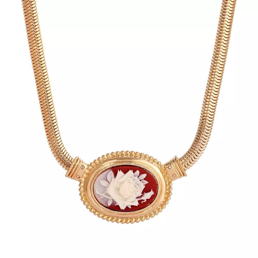 1928 Gold Tone Flower Cameo Necklace, Womens, Orange Product Image