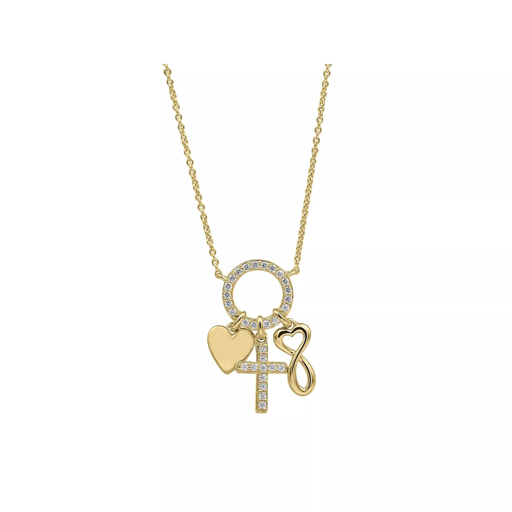 14k Gold Over Silver 1/6 Carat T.W. Diamond Infinity Cross Pendant Necklace, Women's, Size: 18", Gold Tone Product Image
