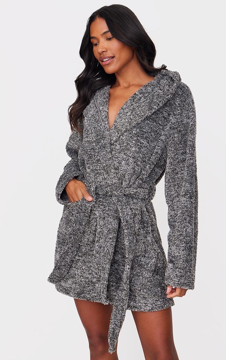 PRETTYLITTLETHING Charcoal Fluffy Bath Robe Product Image