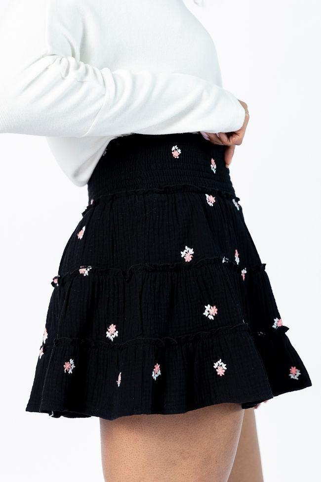 Through The Garden Black Gauze Floral Mini Skort SALE Product Image