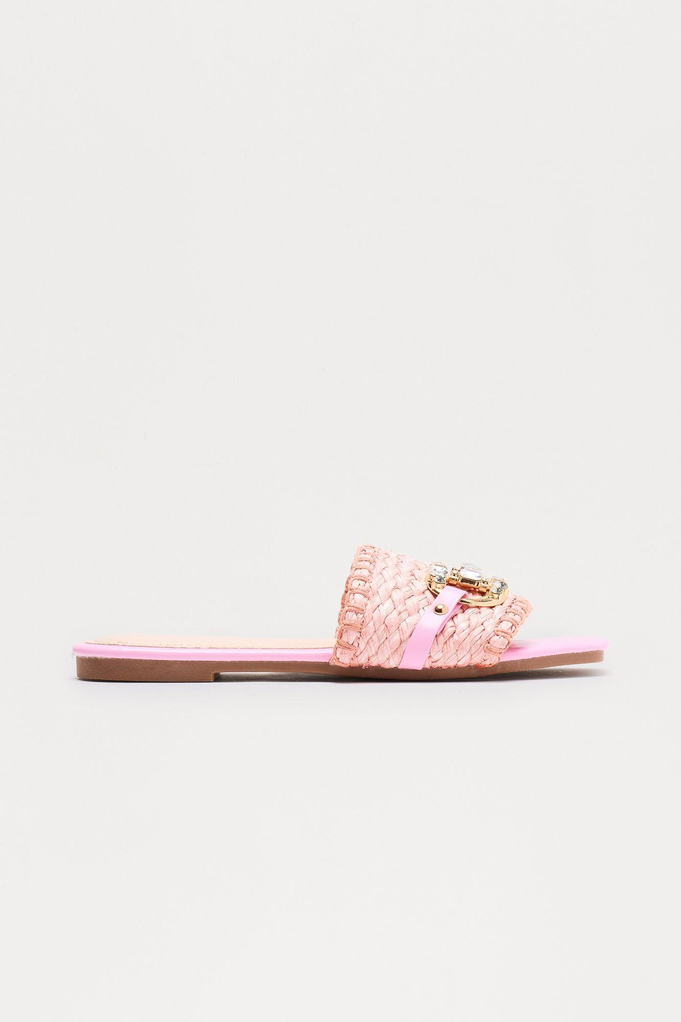 Ela Raffia Hardware Sandals - Pink Product Image