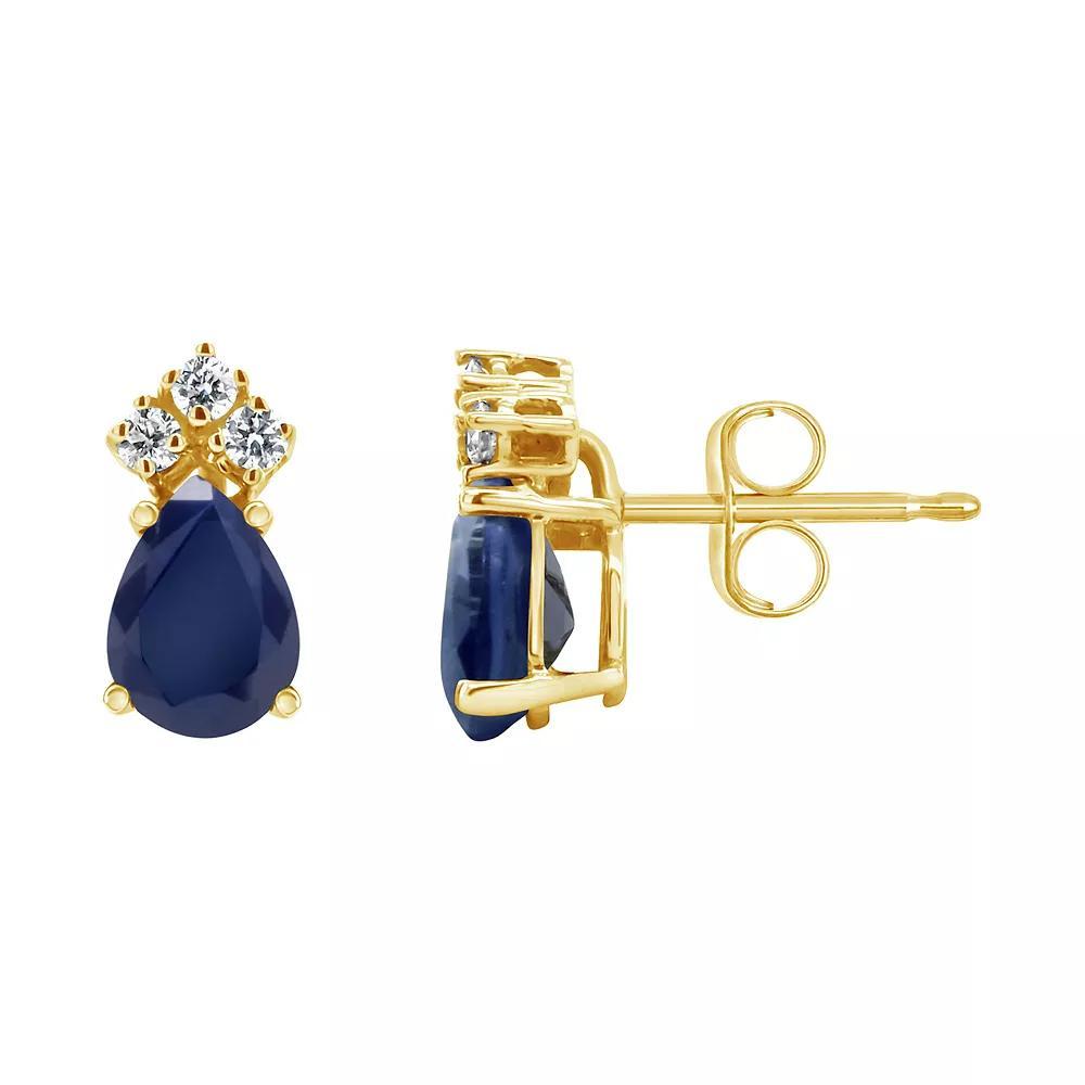 Celebration Gems 14K Yellow Gold 7x5 Pear Shaped Sapphire & 1/8 Carat T.W. Diamond Earrings, Women's, Blue Blue Product Image