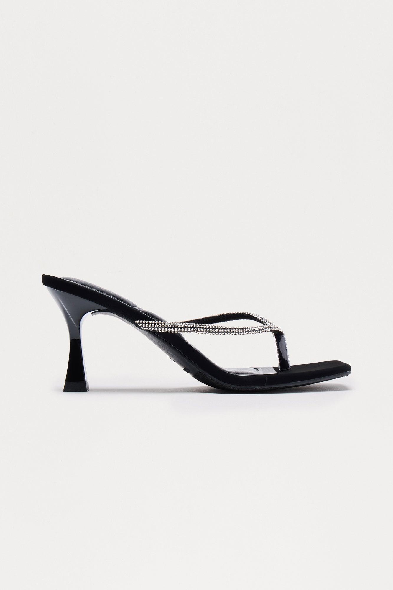 Lucas Rhinestone Thong Mules - Black Product Image